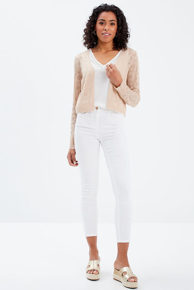 Gilet manches longues beige ivoire femme