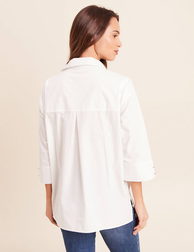 Chemise ample en coton manches 3/4 ecru femme