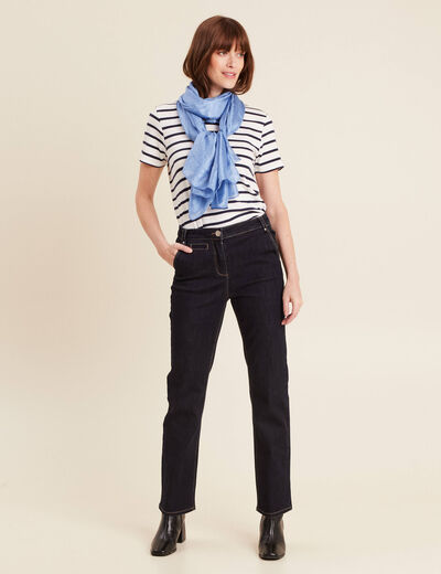 Jean droit taille haute long denim brut femme