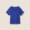 T-shirt col v manches courtes bleu fonc&eacute; femme