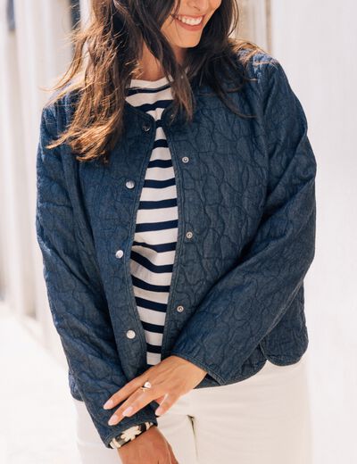Doudoune doublée sans col denim brut femme