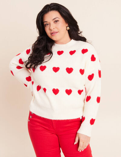 Pull col rond manches longues rouge femme