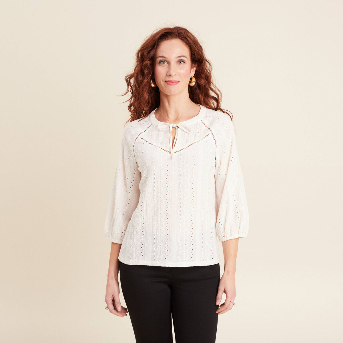 Blouse manches 3/4 ecru femme