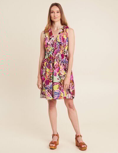 Robe évasée courte sans manches doublée mauve femme