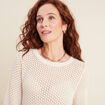 Pull manches 3/4 ajouré ecru femme