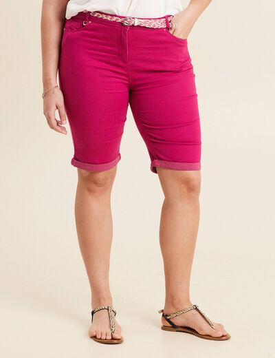 Bermuda ajusté ceinturé rose fushia femme
