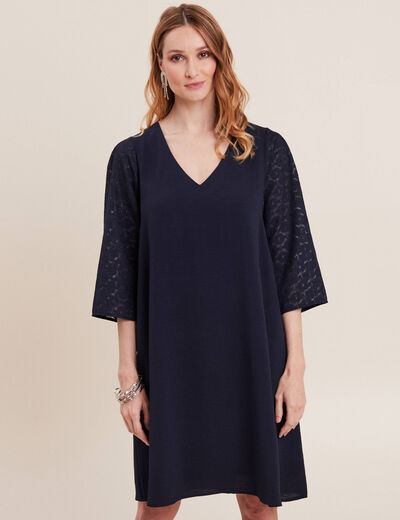 Robe évasée manches 3/4 bleu marine femme