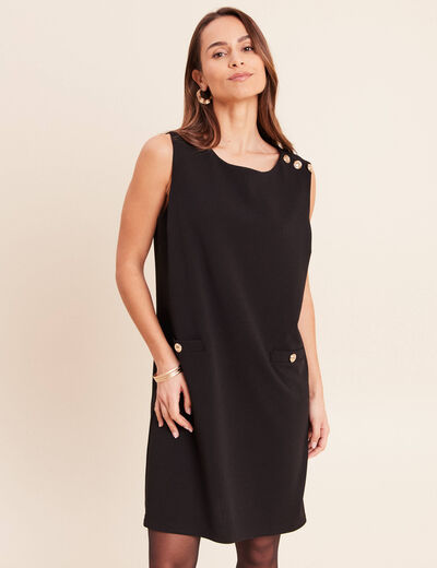 Robe droite courte sans manches col rond noir femme