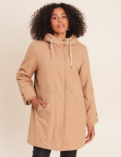 Parka &agrave; capuche taille ajustable taupe femme