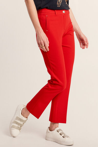 Pantalon flou à pinces rouge femme