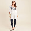 Kimono sans manches col v brodé ecru femme