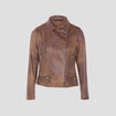 Veste esprit motard zipp&eacute;e marron fonc&eacute; femme