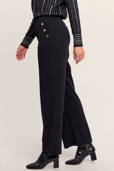 Pantalon large fluide à pont noir femme