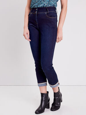 Jean ajuste a details strass denim brut femme