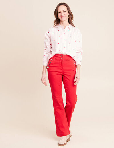 Pantalon coupe bootcut &agrave; pont rouge fluo femme