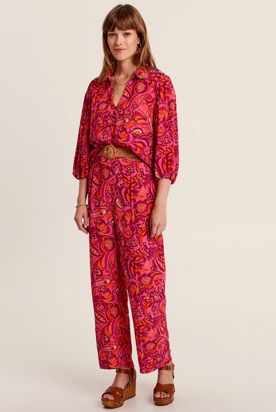 Pantalon large fluide rose femme