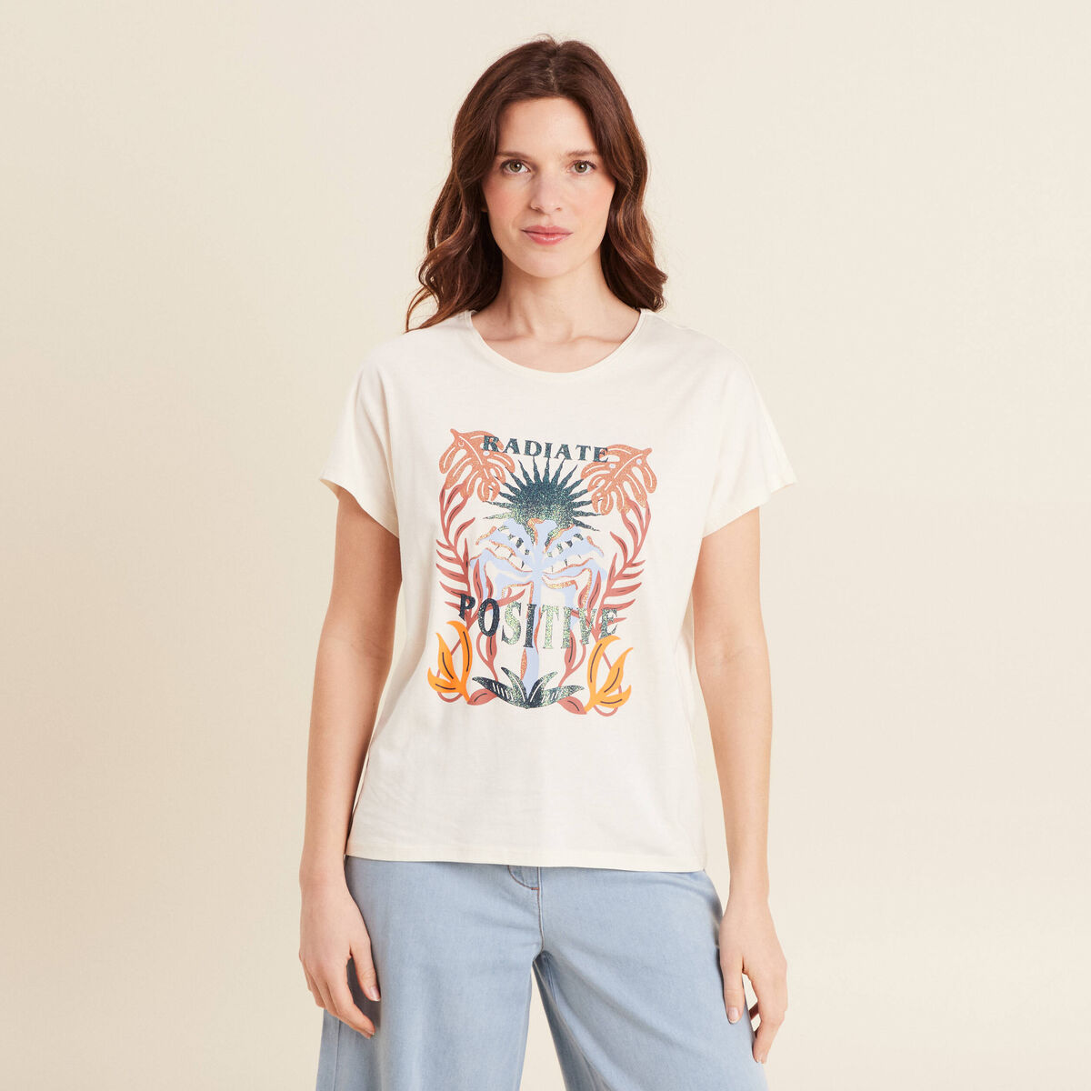 T-shirt manches courtes ecru femme
