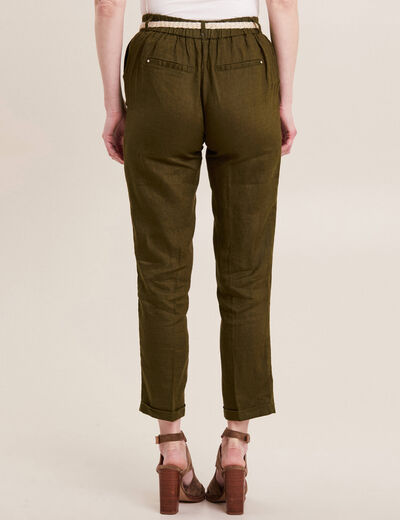 Pantalon flou ceinturé vert olive femme