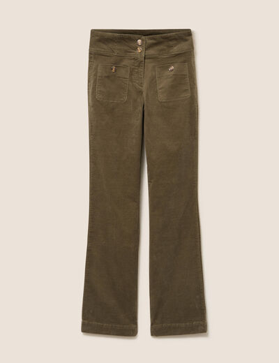 Pantalon bootcut taille haute velours vert kaki femme