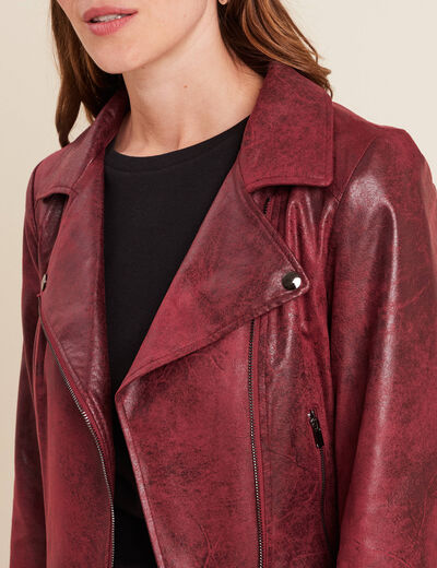 Veste esprit motard zippée bordeaux femme