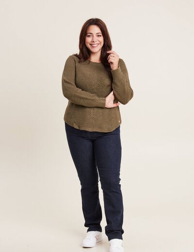 Pull manches longues vert kaki femme