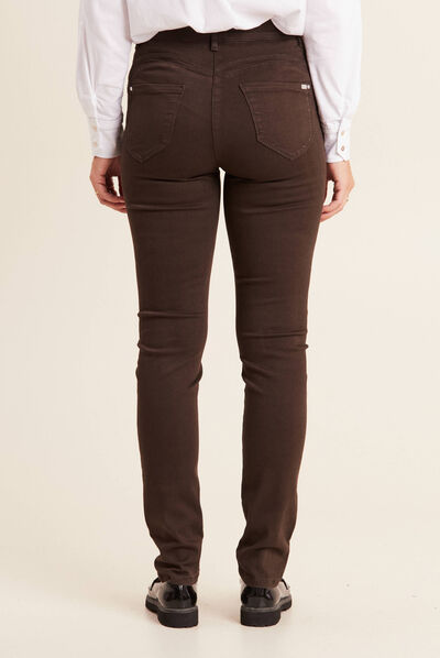 Jean magique ajusté taille standard marron foncé femme