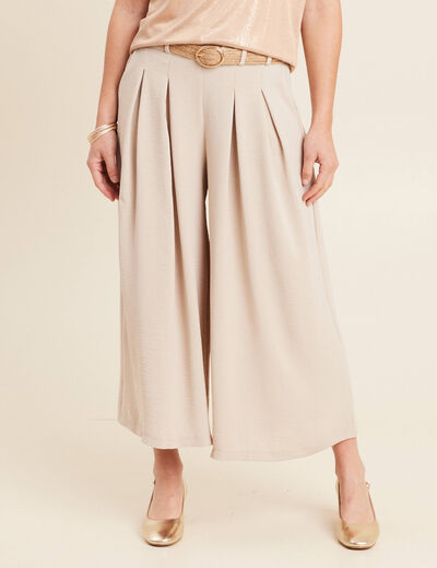 Pantalon jupe-culotte large gris clair femme