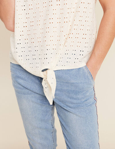Blouse manches courtes nouée ecru femme