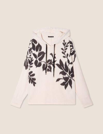 Sweat manches longues capuche ecru femme