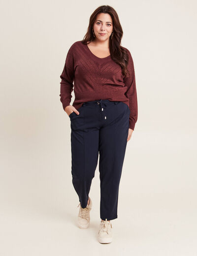 Pull manches longues col en V couleur cuivre femme