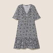 Robe courte évasée col V bleu marine femme