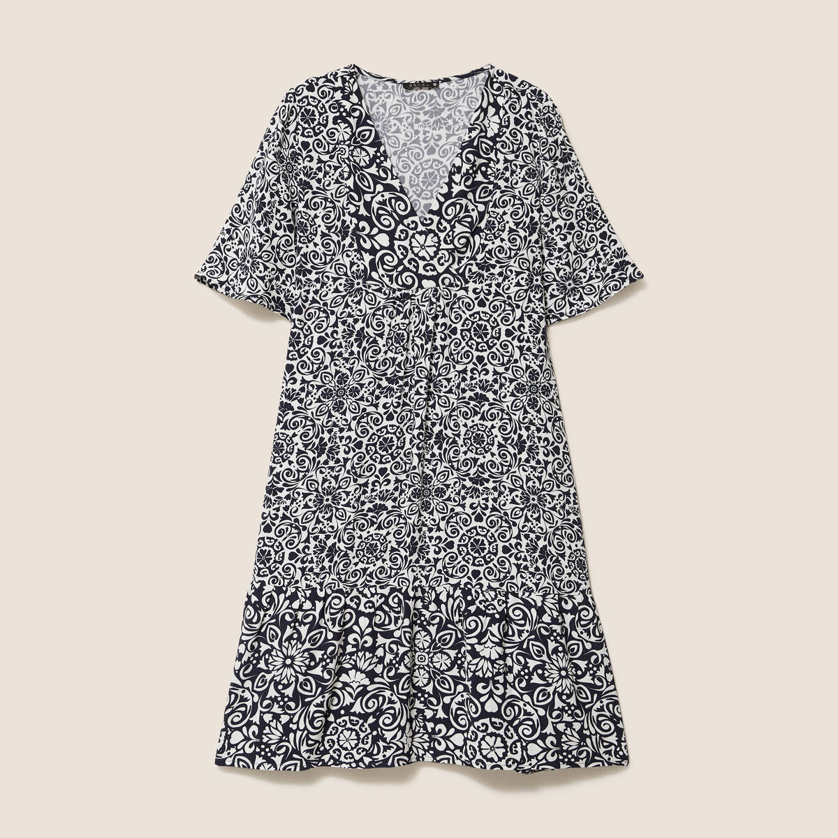Robe courte évasée col V bleu marine femme