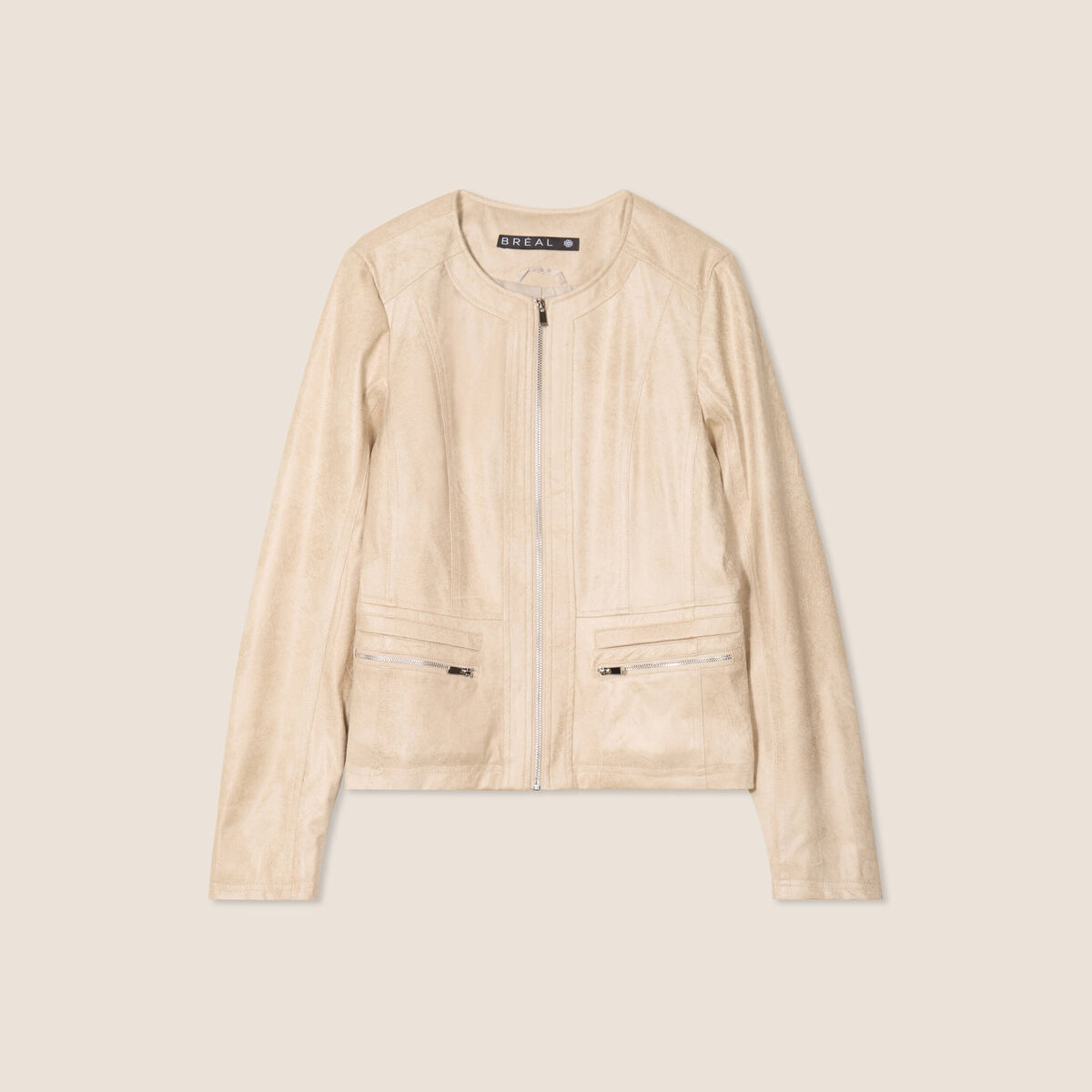 Veste su&eacute;dine zipp&eacute;e beige femme