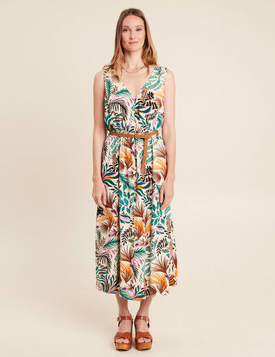 Robe midi évasée ceinturée multicolore femme