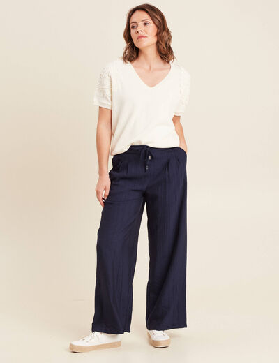 Pull col V manches courtes ecru femme