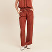 Pantalon coupe large taille haute marron fonc&eacute; femme