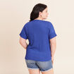 T-shirt col v manches courtes bleu fonc&eacute; femme