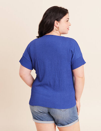 T-shirt col v manches courtes bleu fonc&eacute; femme