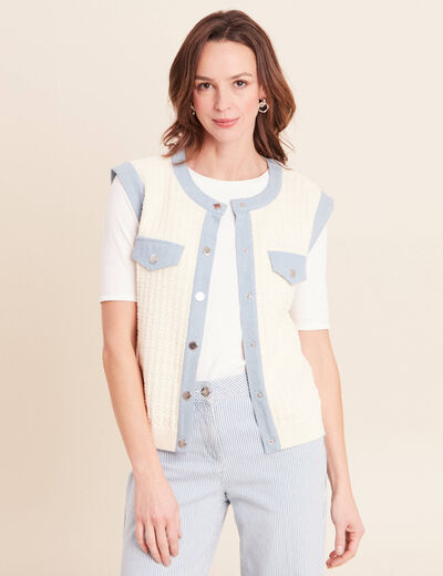 Gilet sans manches col rond ecru femme