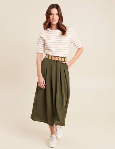 Jupe longue évasée ceinturée vert kaki femme
