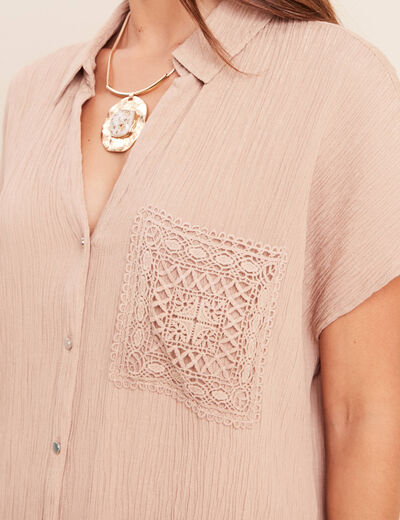 Chemise ample courte manches courtes sable femme