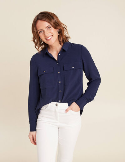 Chemise manches longues bleu marine femme