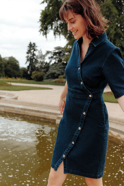 Robe portefeuille en jean denim brut femme