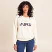 Sweat col rond broderie manches longues ecru femme