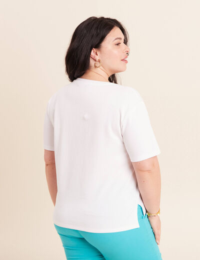 T-shirt col rond manches courtes sequins blanc femme