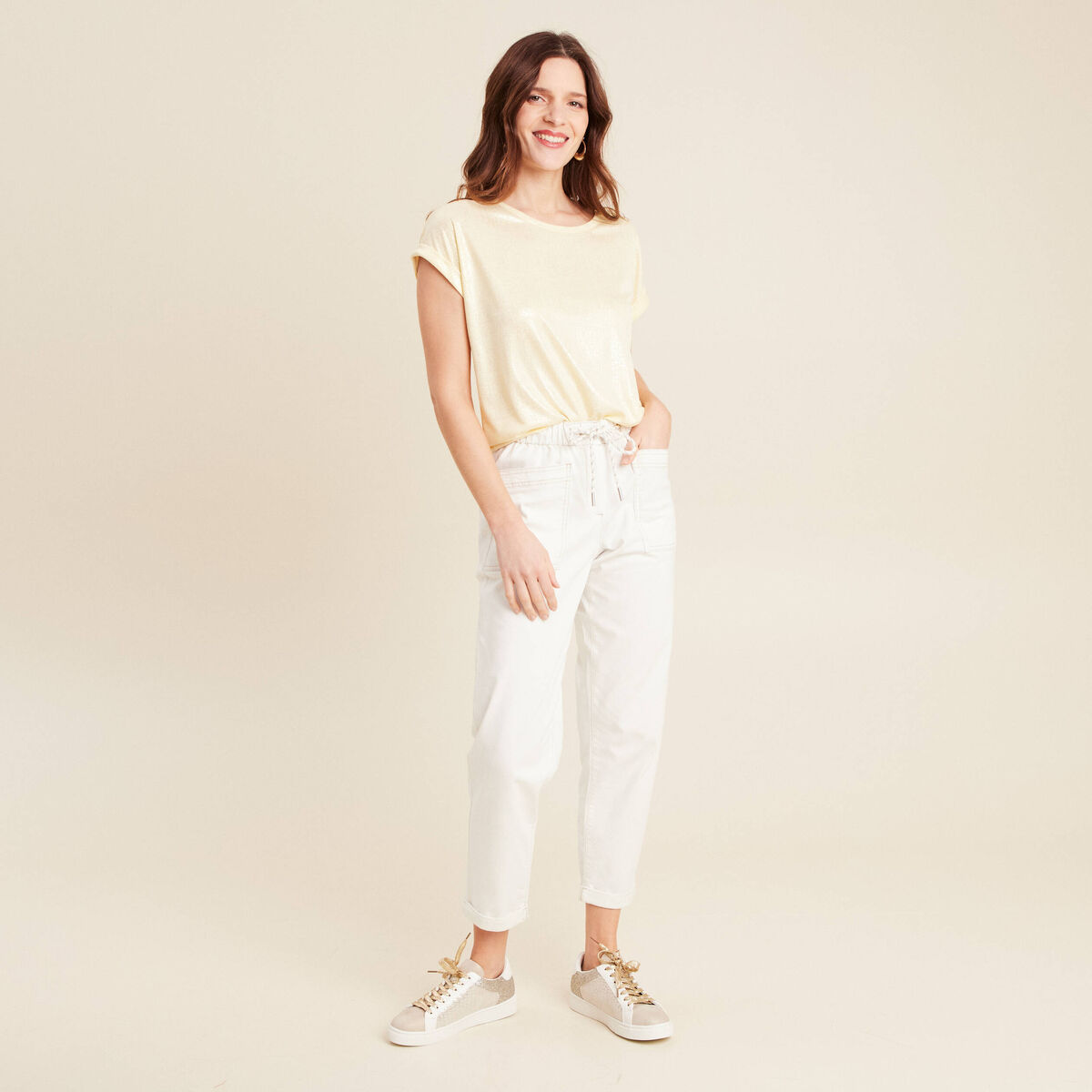 T-shirt manches courtes jaune clair femme