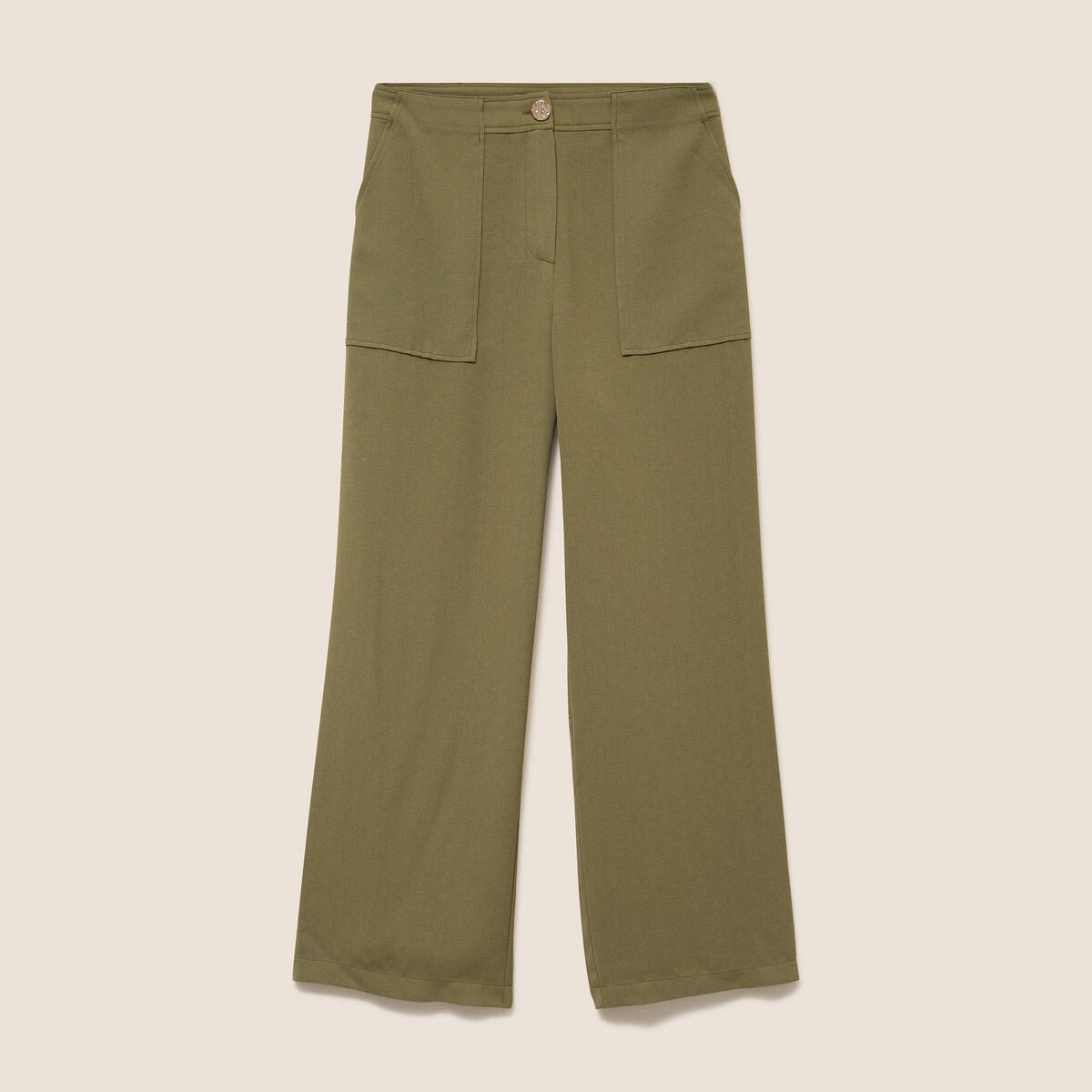 Pantalon large 7/8&egrave;me taille haute vert kaki femme