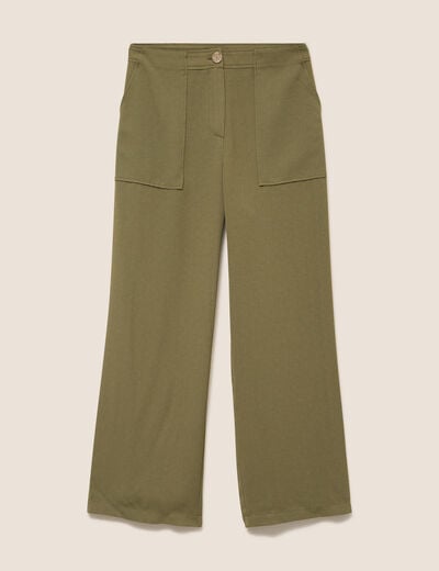 Pantalon large 7/8&egrave;me taille haute vert kaki femme