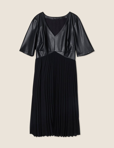 Robe évasée plissée noir femme