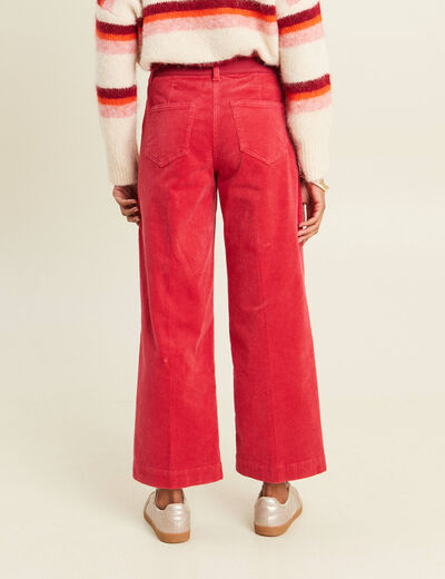 Pantalon large velours c&ocirc;tel&eacute; rouge femme